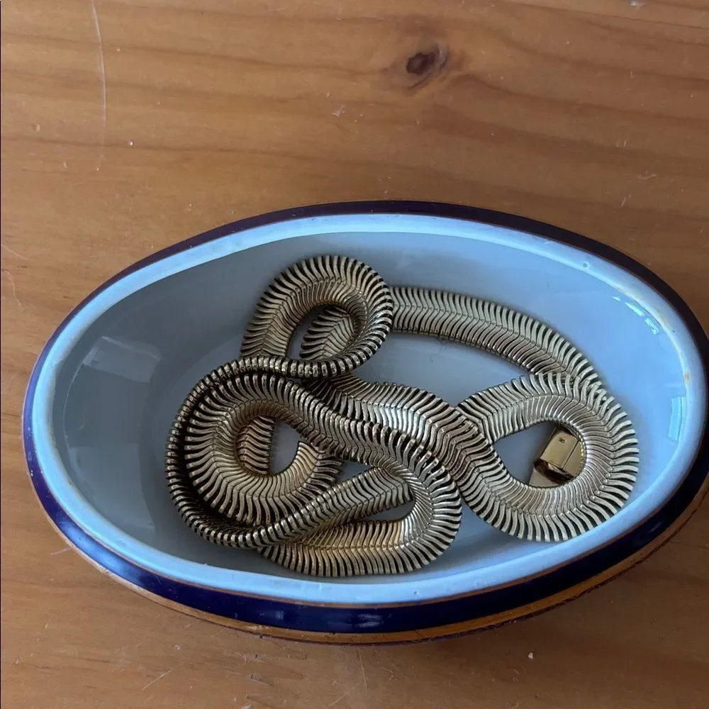 Limoges Porcelain Deep Blue and Gold Oval Trinket Box With Lid